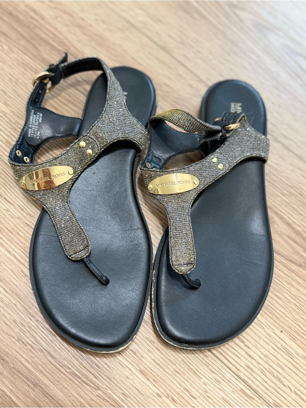 Michael Kors Black Sandals with Gold Metallic Accents